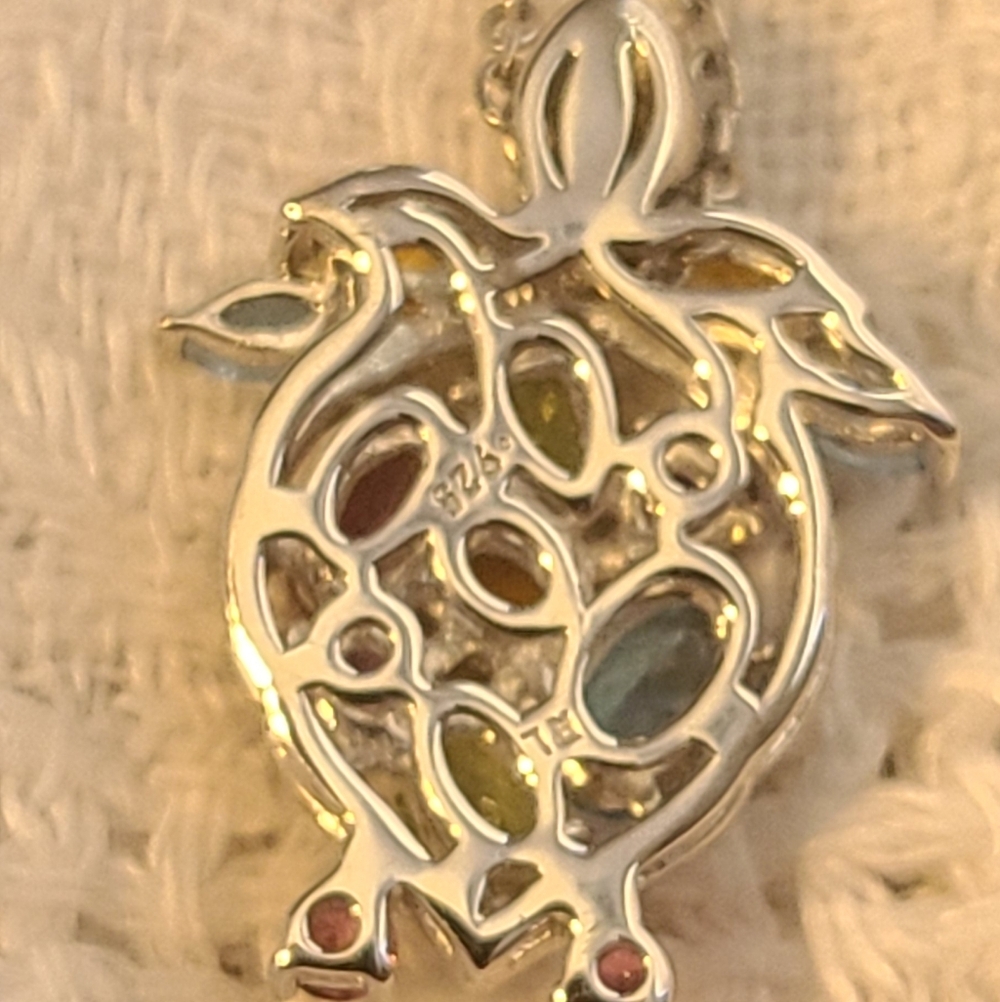 Multicolor Gemstone Turtle Necklace - image 3